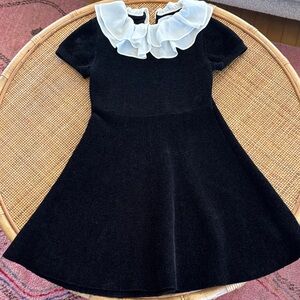 Elegant Zara Kids Soft Chenille Black Dress with White Ruffle Collar 9